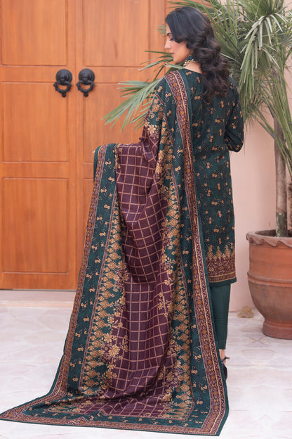 Pakistani Embroidered Dark Green Dhanak Suit for Women – Winter Designer Collection