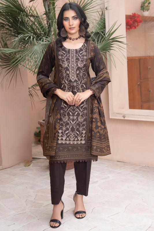 Pakistani Embroidered Brown Dhanak Suit for Women – Winter Designer Collection