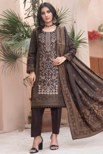 Pakistani Embroidered Brown Dhanak Suit for Women – Winter Designer Collection