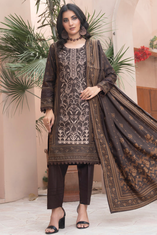Pakistani Embroidered Brown Dhanak Suit for Women – Winter Designer Collection