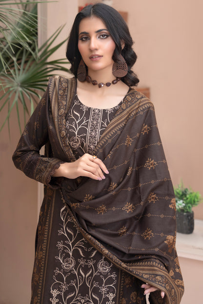 Pakistani Embroidered Brown Dhanak Suit for Women – Winter Designer Collection