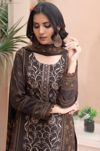Pakistani Embroidered Brown Dhanak Suit for Women – Winter Designer Collection
