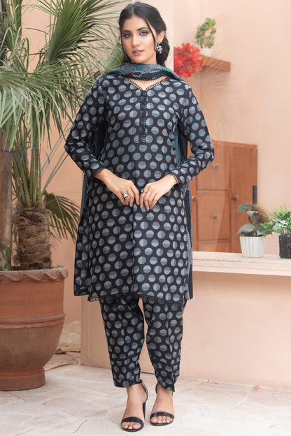 Pakistani Black Grey Floral Printed  Dhanak Suit for Women – Winter Designer Collection