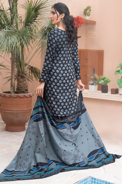 Pakistani Black Grey Floral Printed  Dhanak Suit for Women – Winter Designer Collection