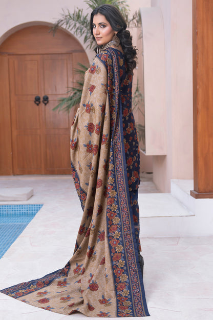 Pakistani Blue Floral Printed  Dhanak Suit for Women – Winter Designer Collection