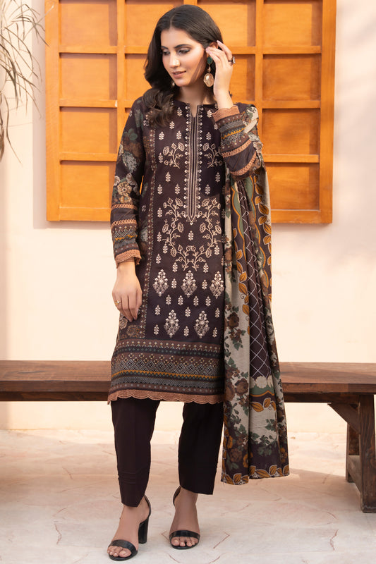 Pakistani Embroidered Mahroon Dhanak Suit for Women – Winter Designer Collection