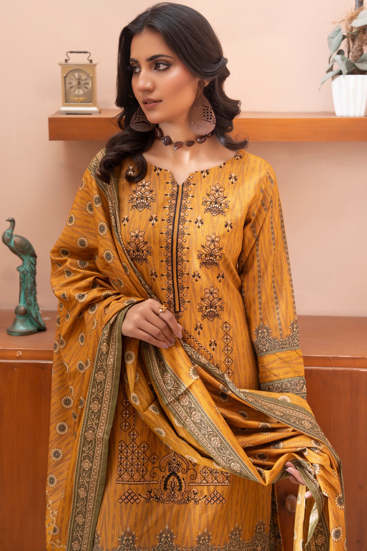 Pakistani Embroidered Mustard Dhanak Suit for Women – Winter Designer Collection
