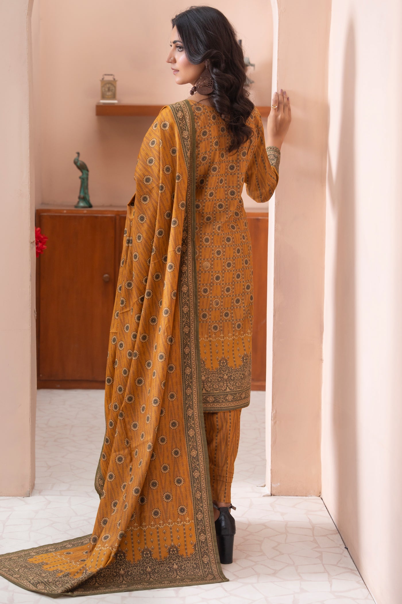 Pakistani Embroidered Mustard Dhanak Suit for Women – Winter Designer Collection