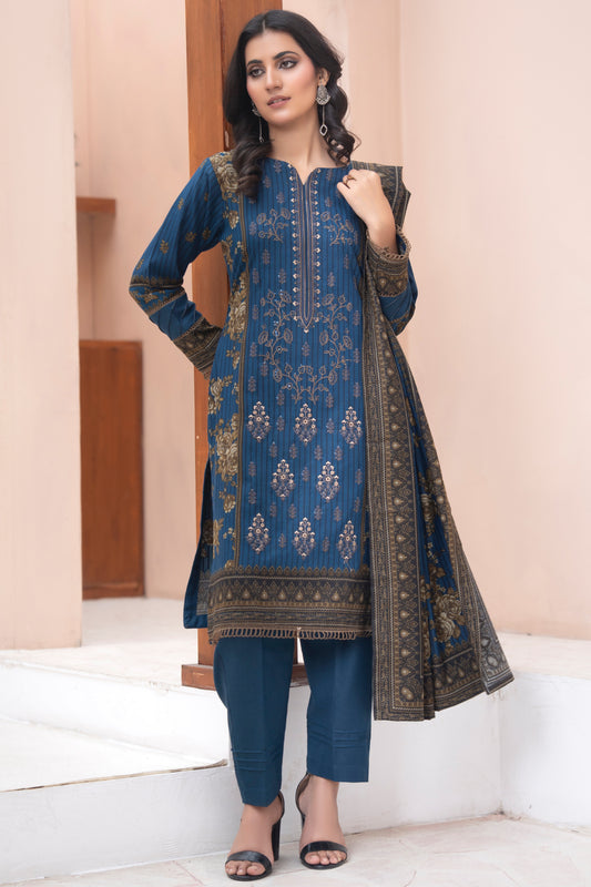 Pakistani Embroidered Navy Blue Dhanak Suit for Women – Winter Designer Collection