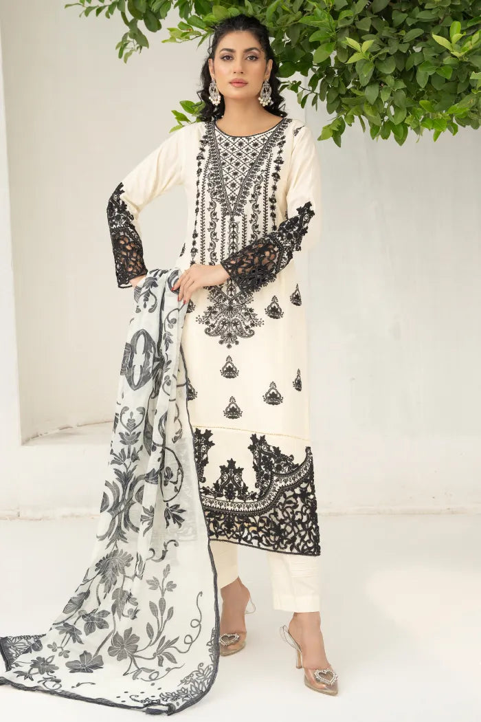 Baroque Leaser Cut Embroidered Lawn 1468 Offwhite