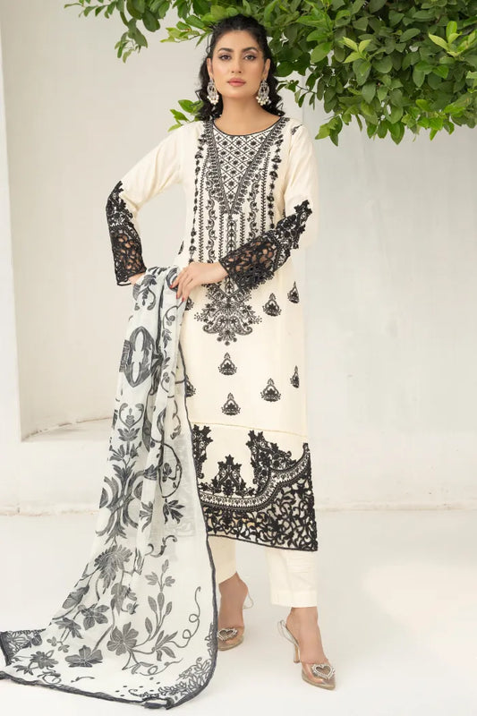 Baroque Leaser Cut Embroidered Lawn 1468 Offwhite