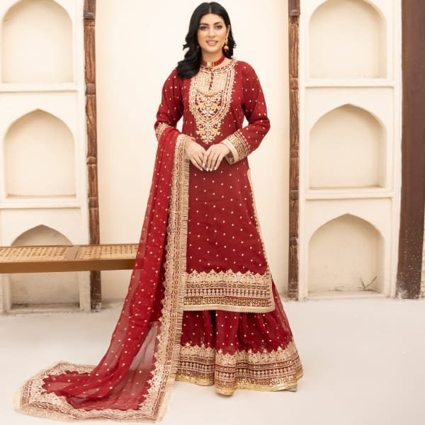 Pakistani Chiffon Suits 1464 Mahroon