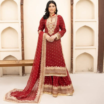 Pakistani Chiffon Suits 1464 Mahroon