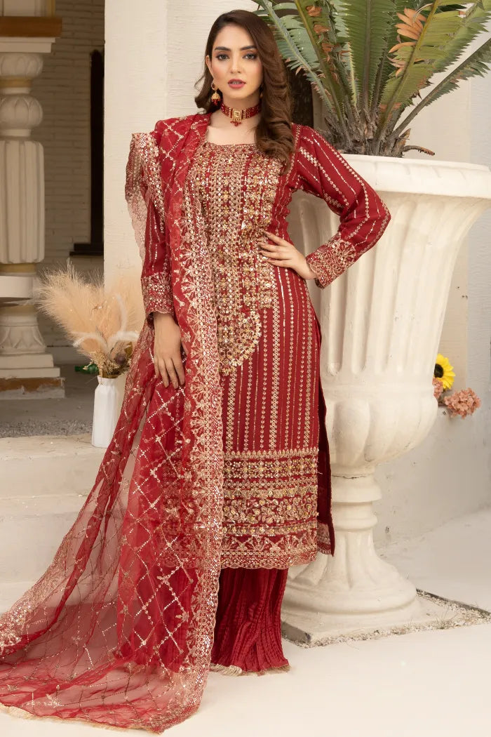 Partywear Chiffon Motifz 1464 Mahroon