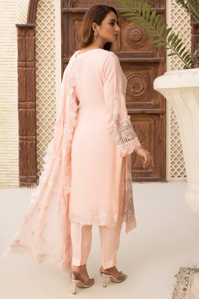 Pakistani Women's Formal Wear 3-Piece Suit - Laser Cut Chiffon, Pink
