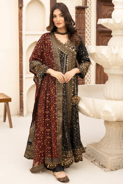 Partywear Chiffon Angrakha Aik Atelier 1464 Black