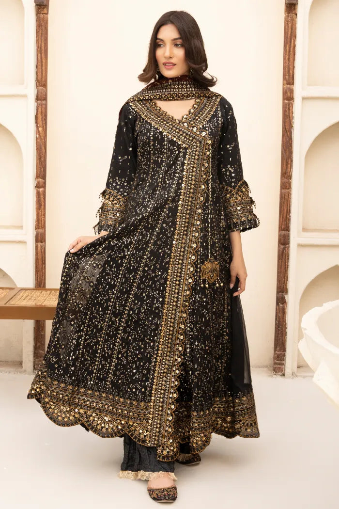 Partywear Chiffon Angrakha Aik Atelier 1464 Black