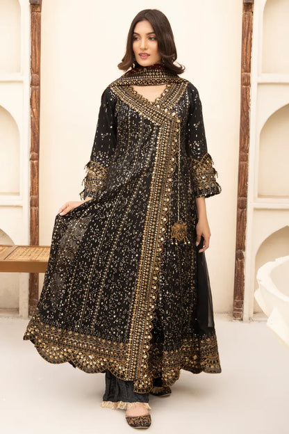 Partywear Chiffon Angrakha Aik Atelier 1464 Black