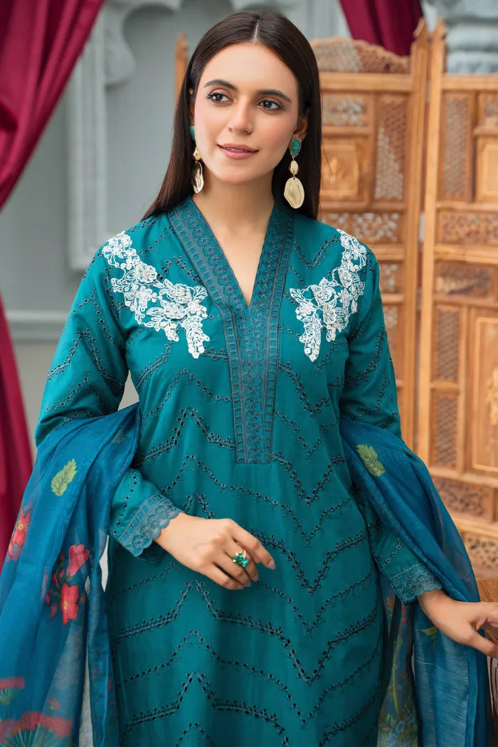 Maria B Leaser Cut Chikin kari Embroidered Lawn 1468 Peacock