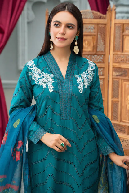 Maria B Leaser Cut Chikin kari Embroidered Lawn 1468 Peacock