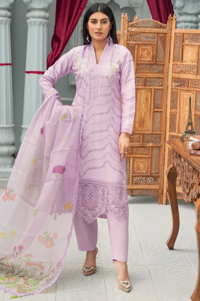 Maria B Leaser Cut Embroidered Lawn 1468 Lavender
