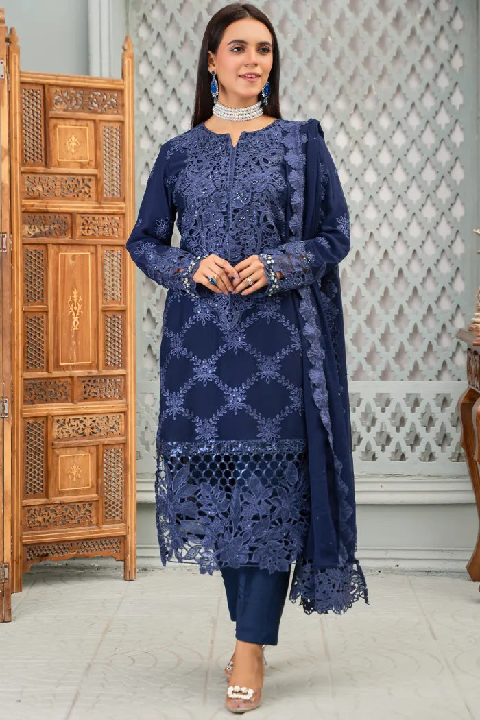 Partywear Chiffon Maria B 1464 Cadbury Navy