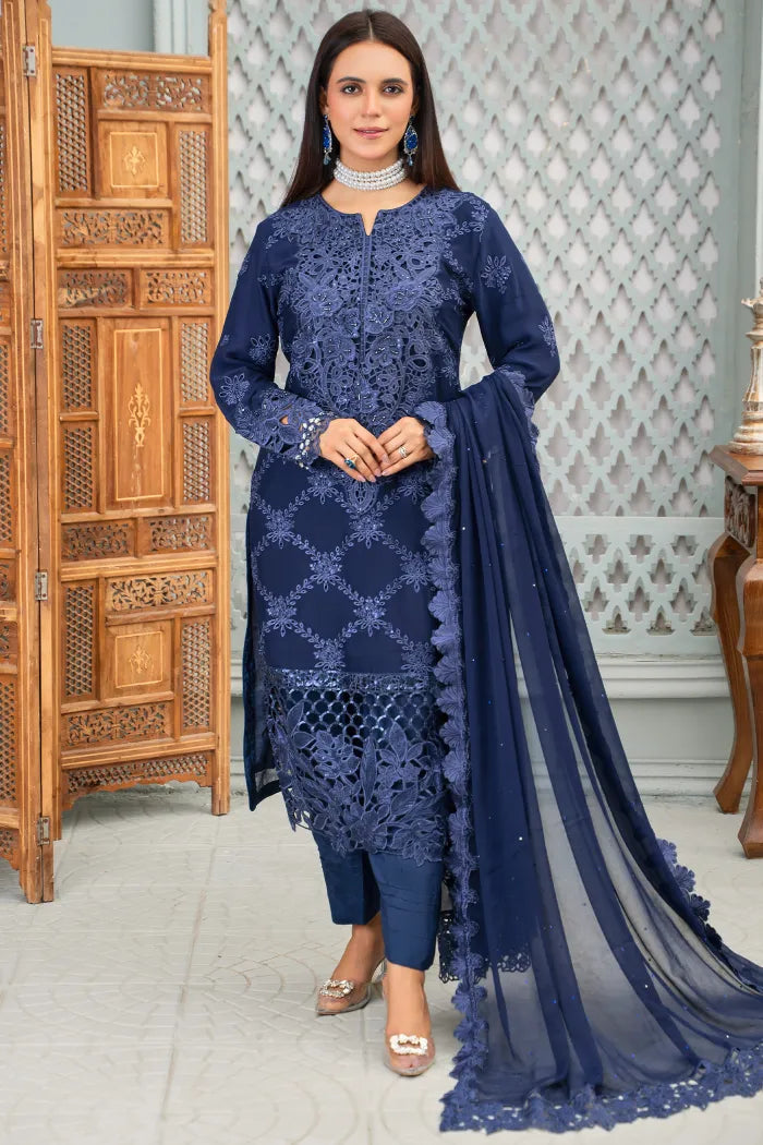 Partywear Chiffon Maria B 1464 Cadbury Navy