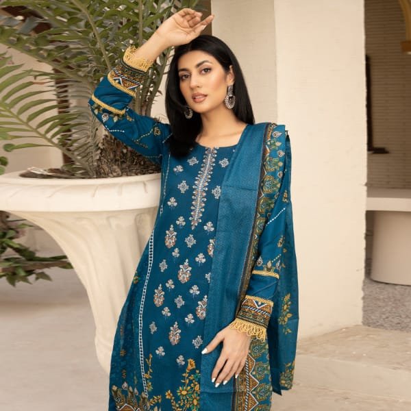 Pakistani Suits Embroidery Lawn Beechtree-1466-Blue