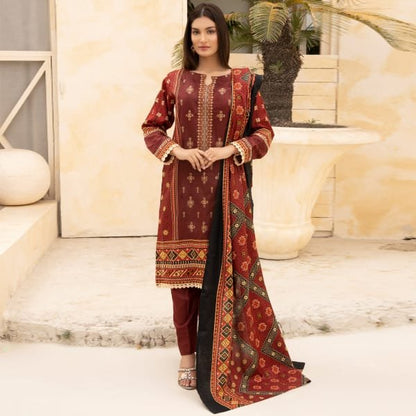 Pakistani Suits Embroidery Lawn Beechtree-1466-mahroon