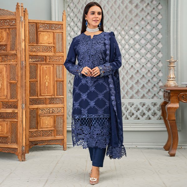 Partywear Chiffon Maria B 1464 Cadbury Navy