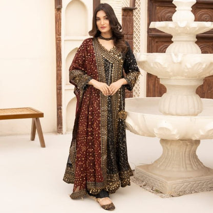 Partywear Chiffon Maxi Aik Atelier 1464 Black