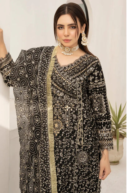 Partywear Chiffon Angrakha Emaan Adeel 1464 Black