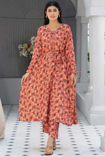 Dhanak Floral Printed Women Wear Frock Co-Ord-1451-Pink