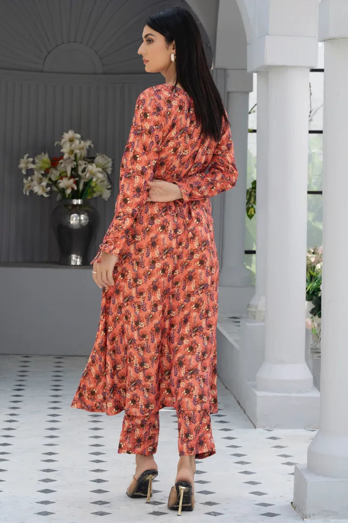 Dhanak Floral Printed Women Wear Frock Co-Ord-1451-Pink