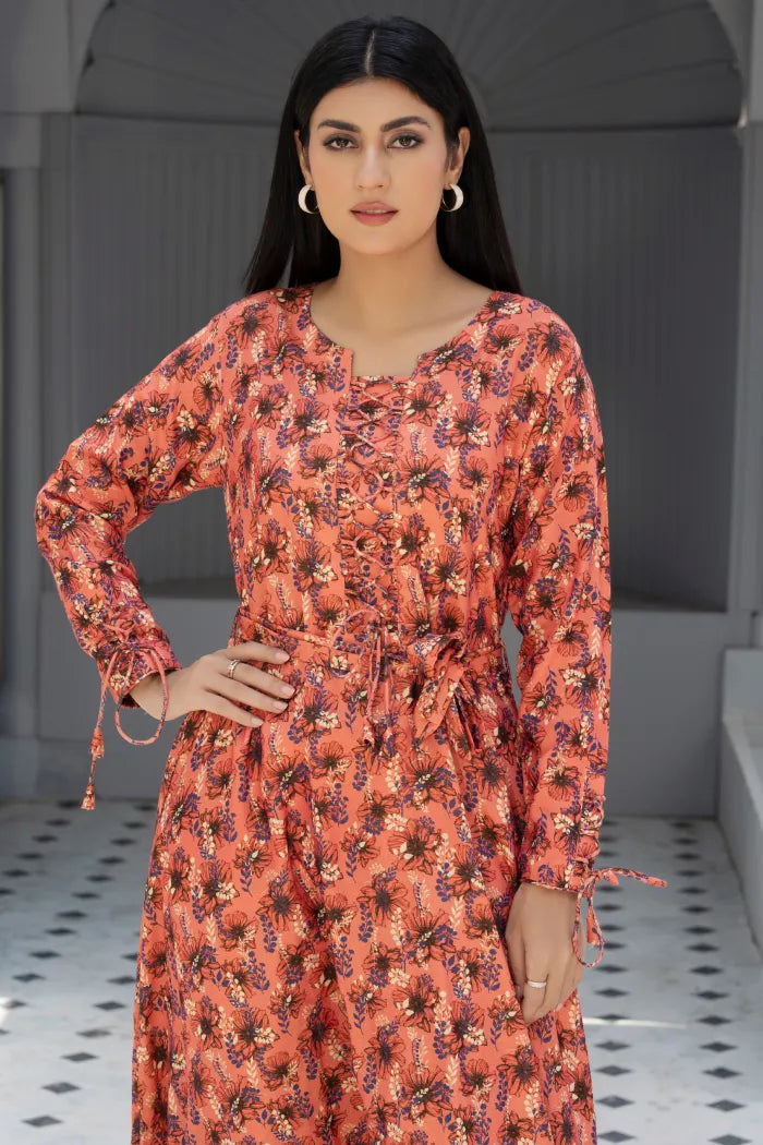 Dhanak Floral Printed Women Wear Frock Co-Ord-1451-Pink