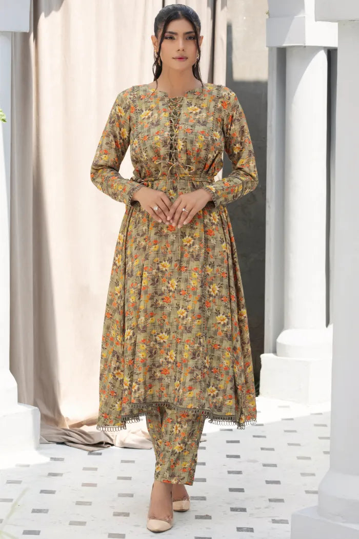 Dhanak Floral Printed Women Wear Frock Co-Ord-1451-Golden