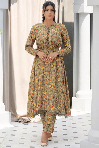 Dhanak Floral Printed Women Wear Frock Co-Ord-1451-Golden