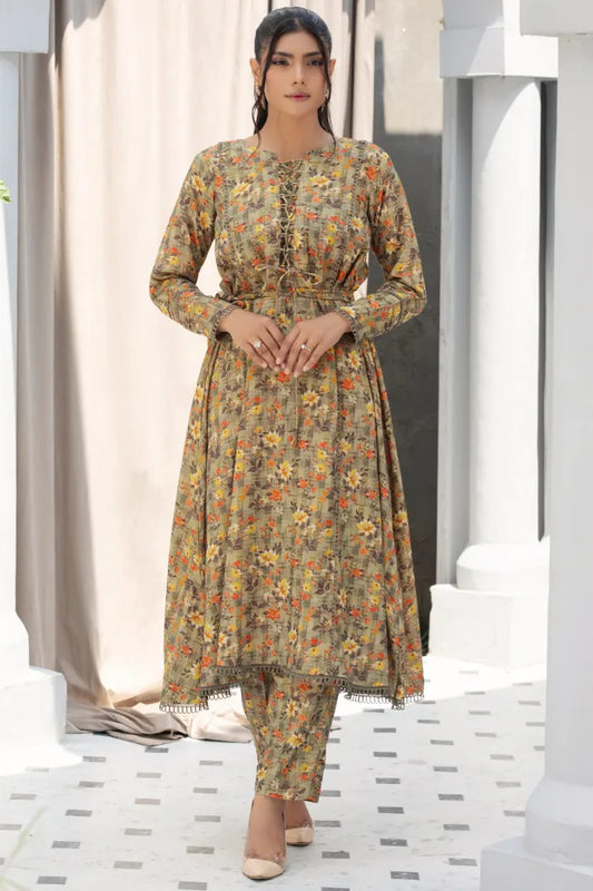 Dhanak Floral Printed Women Wear Frock Co-Ord-1451-Golden