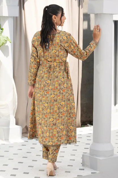 Dhanak Floral Printed Women Wear Frock Co-Ord-1451-Golden