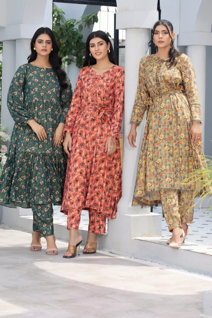 Dhanak Floral Printed Women Wear Frock Co-Ord-1451-Green