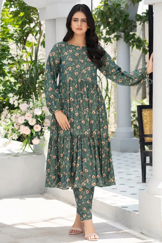 Dhanak Floral Printed Women Wear Frock Co-Ord-1451-Green
