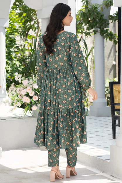 Dhanak Floral Printed Women Wear Frock Co-Ord-1451-Green