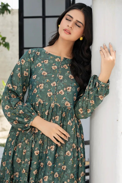 Dhanak Floral Printed Women Wear Frock Co-Ord-1451-Green