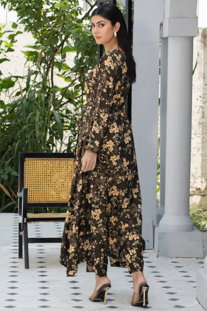 Dhanak Floral Printed Women Wear Frock Co-Ord-1451-Dk Green