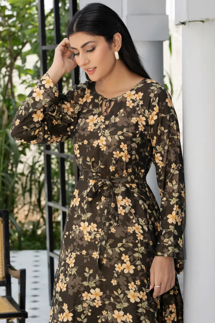 Dhanak Floral Printed Women Wear Frock Co-Ord-1451-Dk Green