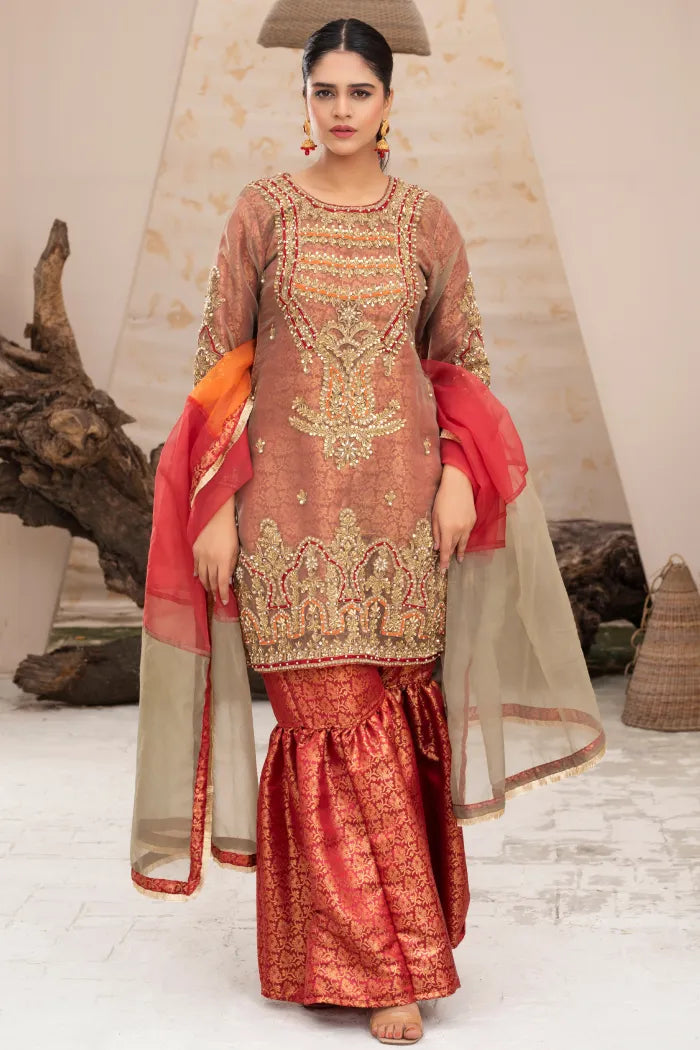 Readymade Ladies Partywear Imrozia-1441-red Jamawar Gharara