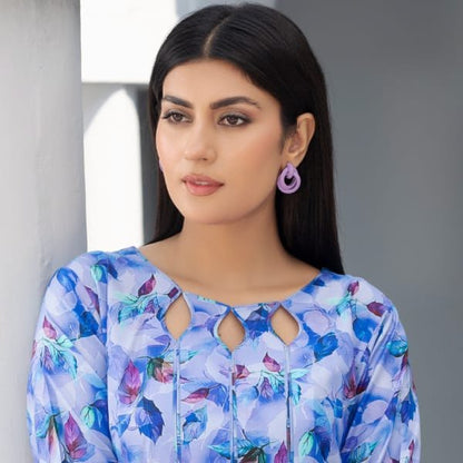 Readymade Linen Ethnic Floral Printed CO-ORDS-1452-Blue