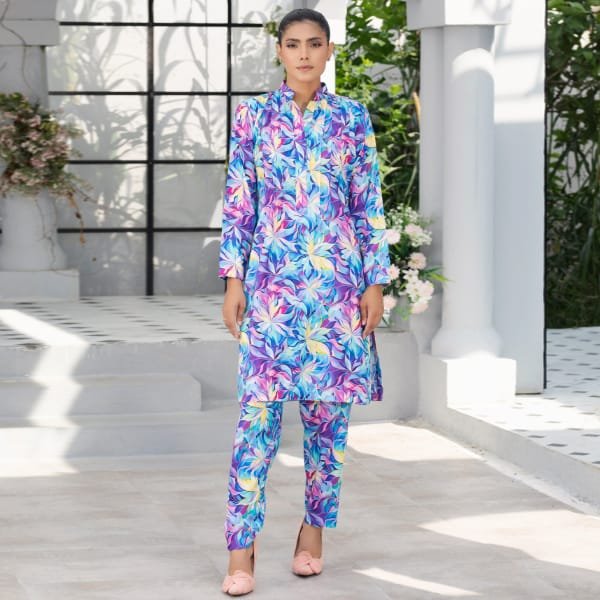 Readymade Linen Floral Printed CO-ORDS SET -1452-light Blue