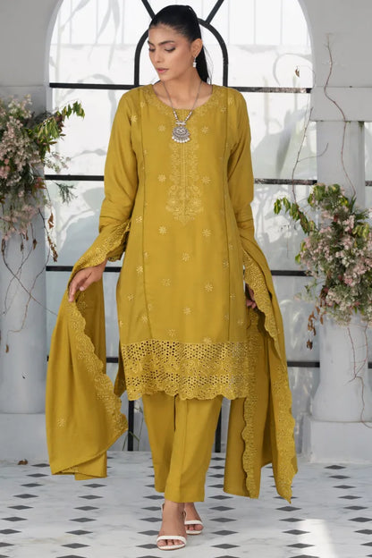 3 pc Ready to wear Winter Dhank Suit |Mustard