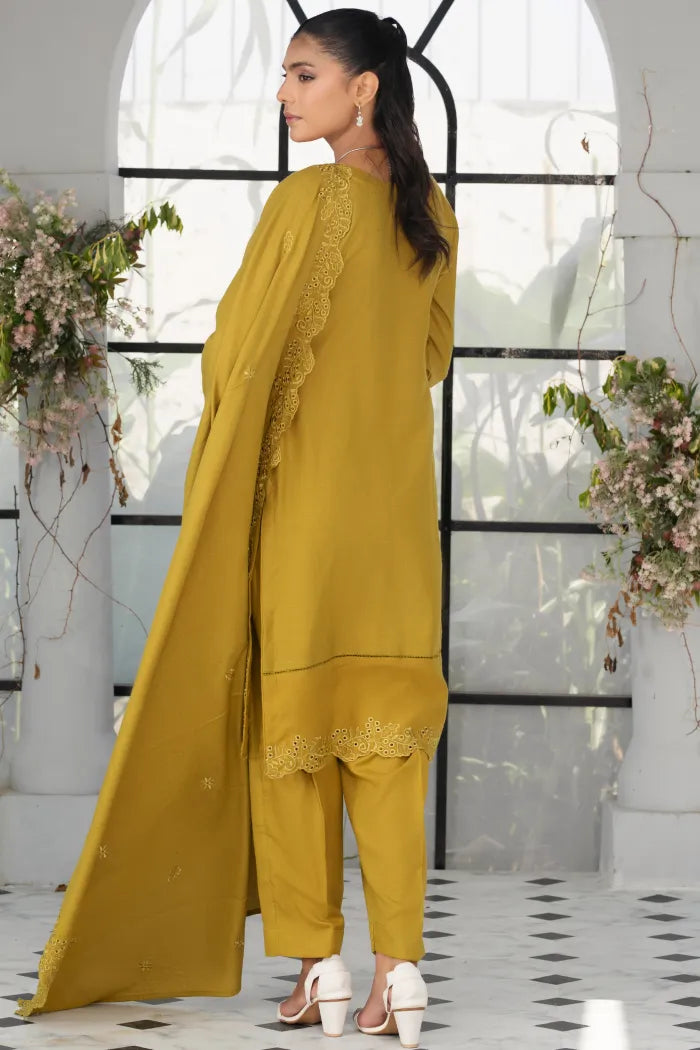 3 pc Ready to wear Winter Dhank Suit |Mustard